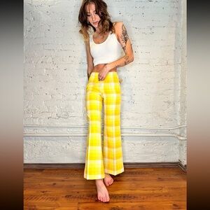 Vintage 1970s Yellow Plaid Bell Bottoms